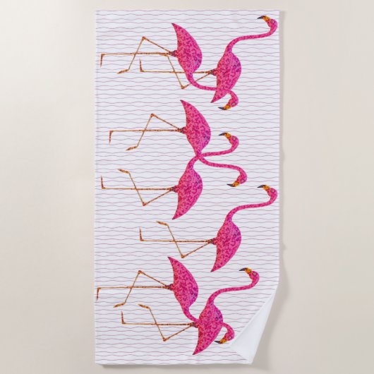 Serviette De Plage Flamants roses roses (Devant)