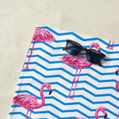 Serviette De Plage Flamants roses roses Bleu Abstrait Chevrons Monogr (En situation)