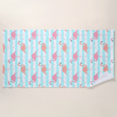 Serviette De Plage Flamants sur Rayures Bleues (Devant)