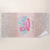 Serviette De Plage Flamingo Pool Float Glitter Bokeh (Devant)