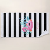 Serviette De Plage Flamingo Pool Float Rayures noires et blanches  (Devant)