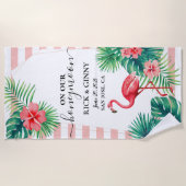 Serviette De Plage Flamingo Rose Feuilles Tropicales Rayures Lune de (Devant)