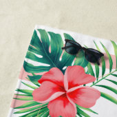Serviette De Plage Flamingo Rose Feuilles Tropicales Rayures Lune de (En situation)