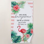 Serviette De Plage Flamingo Rose Feuilles Tropicales Rayures Lune de (Devant)