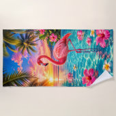 Serviette de plage Flamingo Rose Tropical Piscine (Devant)