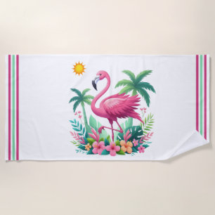 Serviette De Plage Flamingo rose tropicale/Floride