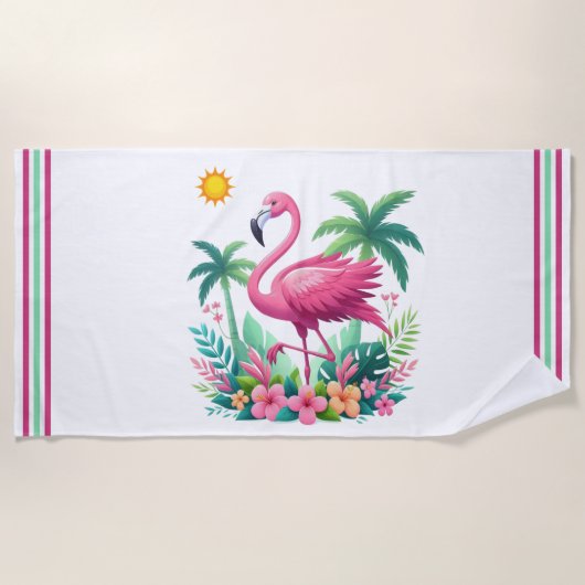 Serviette De Plage Flamingo rose tropicale/Floride (Devant)