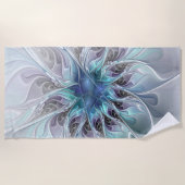 Serviette De Plage Fleur Abstraite Fractale Moderne Avec Bleu (Devant)