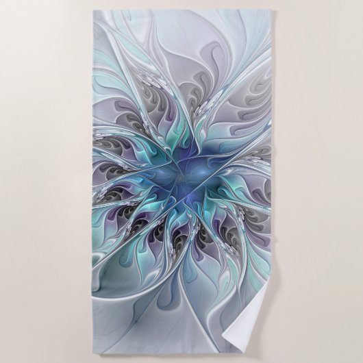 Serviette De Plage Fleur Abstraite Fractale Moderne Avec Bleu (Devant)