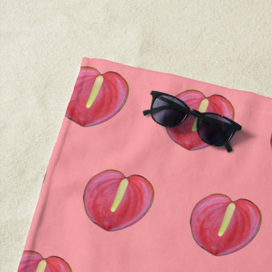 Serviette De Plage Fleur Anthurium rouge Motif sans couture sur (En situation)
