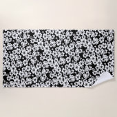 Serviette De Plage Fleur d'anémone noir et blanc (Devant)