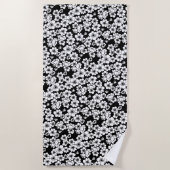 Serviette De Plage Fleur d'anémone noir et blanc (Devant)