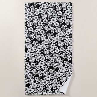 Serviette De Plage Fleur d'anémone noir et blanc