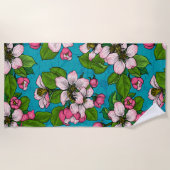 Serviette De Plage Fleur d'Apple sur le turquoise (Devant)