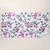 Serviette De Plage Fleur de cerisier blanc sur blanc (Devant)