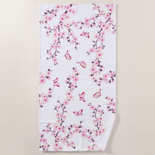 Serviette De Plage Fleur de cerisier rose blanc (Devant)