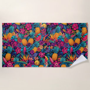 Serviette de plage Fleur de Fruit Tropical Néon -