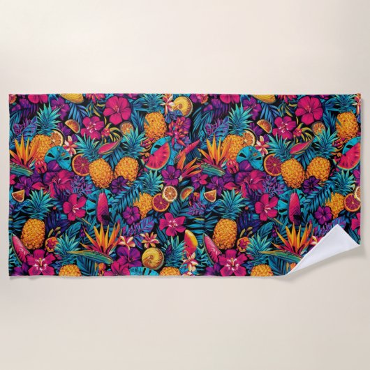 Serviette de plage Fleur de Fruit Tropical Néon - (Devant)