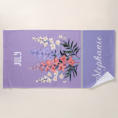 Serviette De Plage Fleur de naissance de juillet Nom personnalisé (Devant)