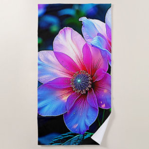 Serviette De Plage Fleur de néon fleur design de lumière magique