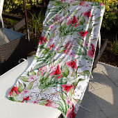 Serviette De Plage Fleur de pastèque | Monogramme d'été tropical