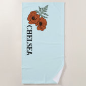 Serviette De Plage Fleur de pavot bleu clair (Devant)