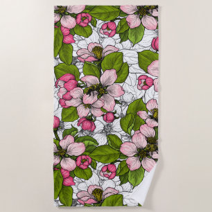 Serviette De Plage Fleur de pomme sur blanc