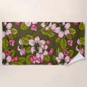 Serviette De Plage Fleur de pomme sur vert foncé (Devant)