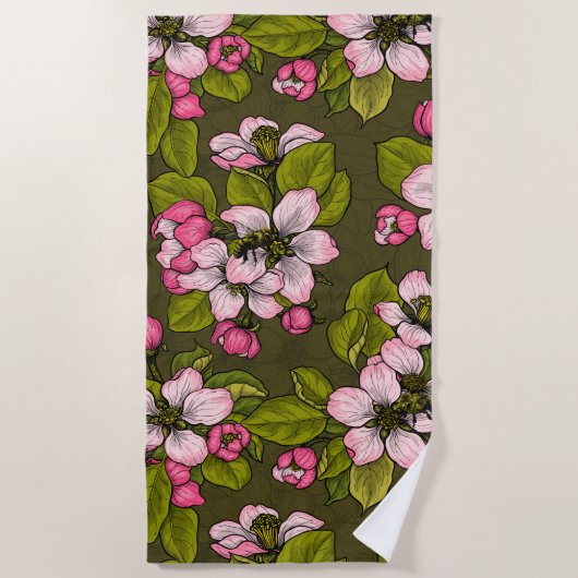 Serviette De Plage Fleur de pomme sur vert foncé (Devant)
