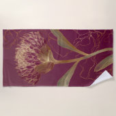 Serviette De Plage Fleur de Protéa dorée Bourgogne Dessin botanique (Devant)