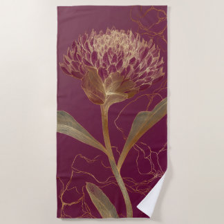 Serviette De Plage Fleur de Protéa dorée Bourgogne Dessin botanique