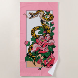 Serviette De Plage fleur de serpent et de pivoine