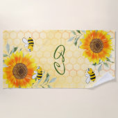 Serviette De Plage Fleur de tournesol jaune abeilles monographie (Devant)