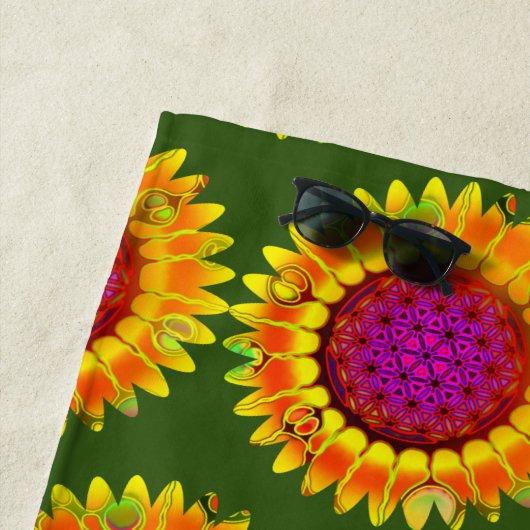 Serviette De Plage Fleur De Vie - Fleur Géométrique 4 (En situation)