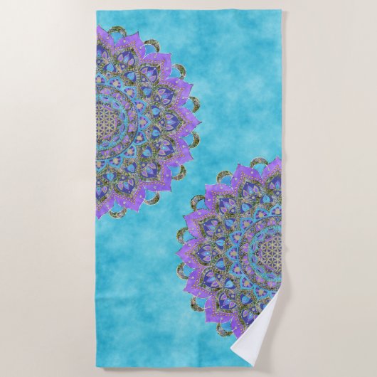 Serviette De Plage Fleur de Vie - Mandala Style Inde 2 (Devant)