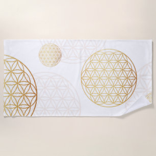 Serviette De Plage Fleur de vie or blanc