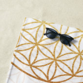 Serviette De Plage Fleur de vie or blanc (En situation)