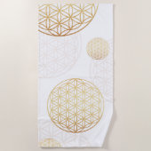 Serviette De Plage Fleur de vie or blanc (Devant)