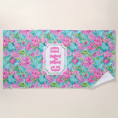 Serviette De Plage Fleur d'Hibiscus tropicaux de Preppy | Monogramme (Devant)