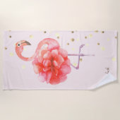 Serviette De Plage Fleur Flamant rose rose, Confetti Or (Devant)