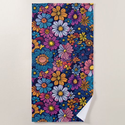 Serviette De Plage Fleur florale les années 70 Boho Retro (Devant)
