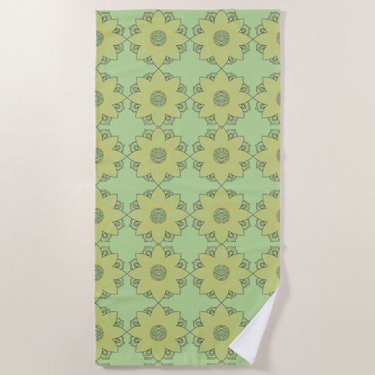 Serviette De Plage Fleur Mandala Vert & Jaune (Devant)