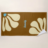 Serviette De Plage Fleur marron & ciel bleu monogramme nom  (Devant)
