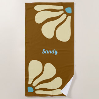 Serviette De Plage Fleur marron & ciel bleu monogramme nom 