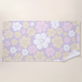Serviette De Plage Fleur Motif - Pastel rose, jaune et violet (Devant)