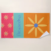 Serviette De Plage Fleur rétro de nom personnalisé (Devant)