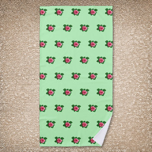 Serviette De Plage Fleur rose rose Motif sans couture sur vert clair