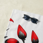 Serviette De Plage Fleur rouge sur Plante noir blanc (En situation)