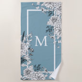 Serviette De Plage Fleur sauvage floral Monogramme botanique bleu bla (Devant)