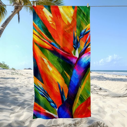 Serviette De Plage Fleur tropicale abstraite d'oiseau de paradis